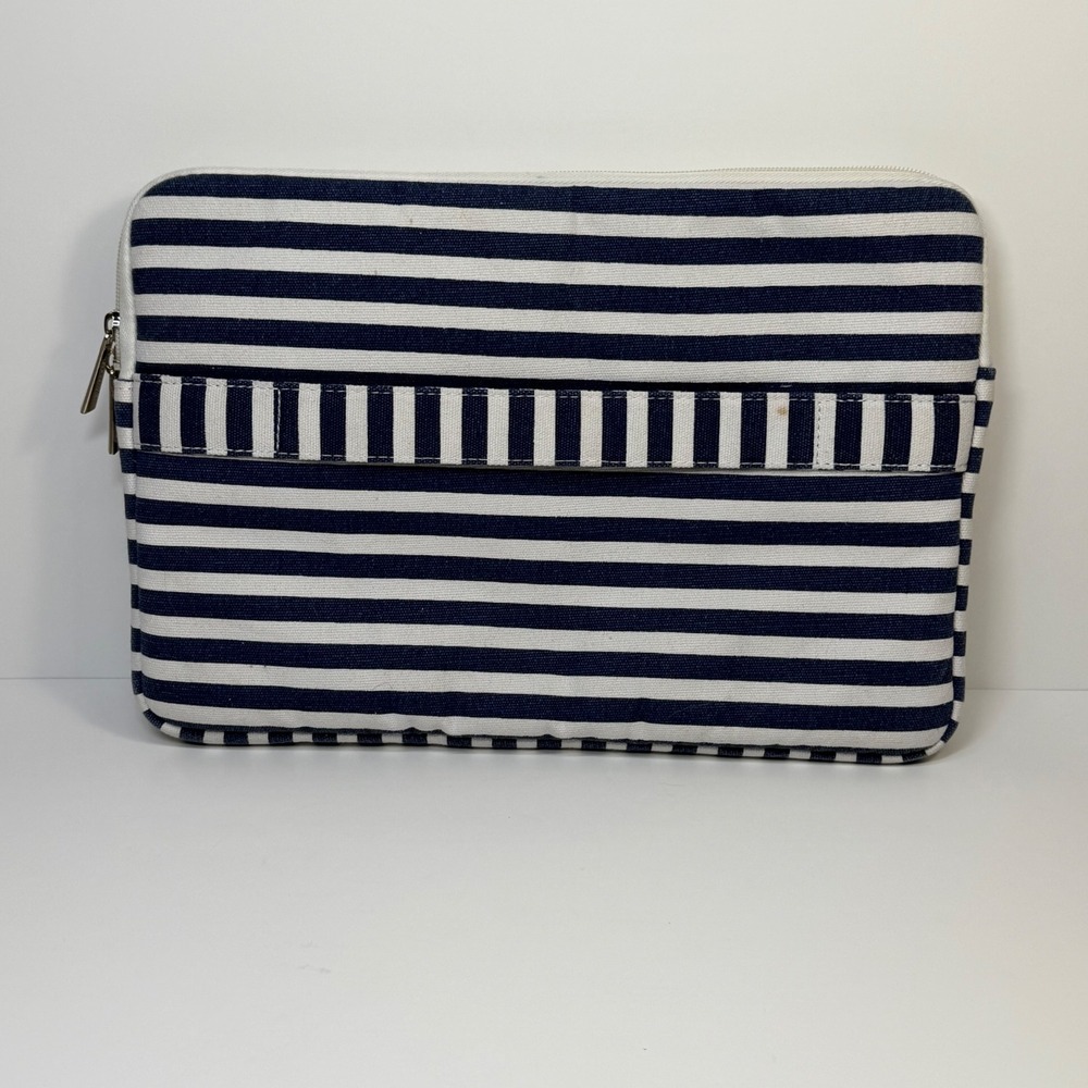 Canvaslife Laptop Sleeve Navy White Striped Canvas Padded Case Academic Work - Picture 3 of 7